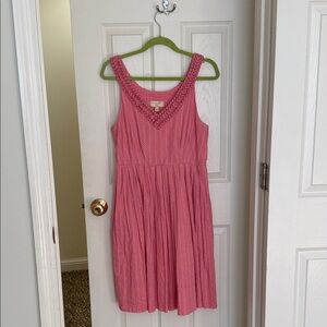 Anthropologie Moulinette Soeurs Coral Pink Polka Dot Ruffle Dress- Size 10